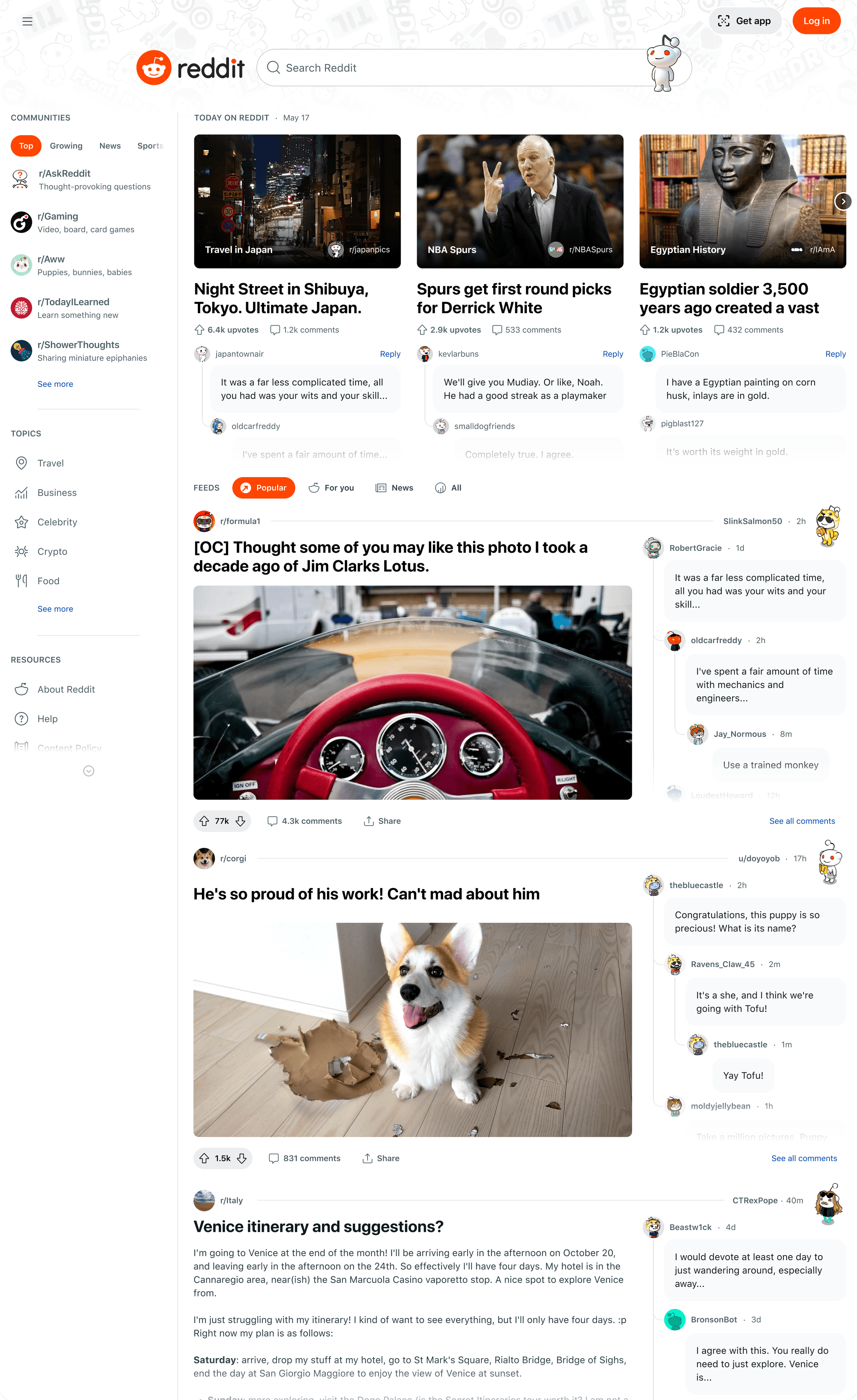 Reddit redesign — homepage feed (Shreddit)